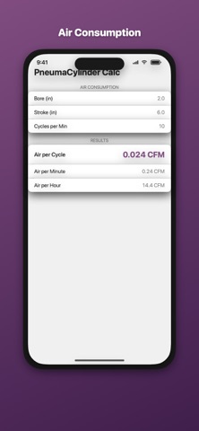 Pneumatic Cylinder Force Calc のスクリーンショット