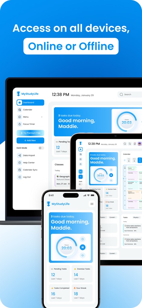My Study Life - School Planner - Appreciate the cross-device functionality, presenting the dashboard and calendar view consistently across mobile, tablet, and desktop interfaces.