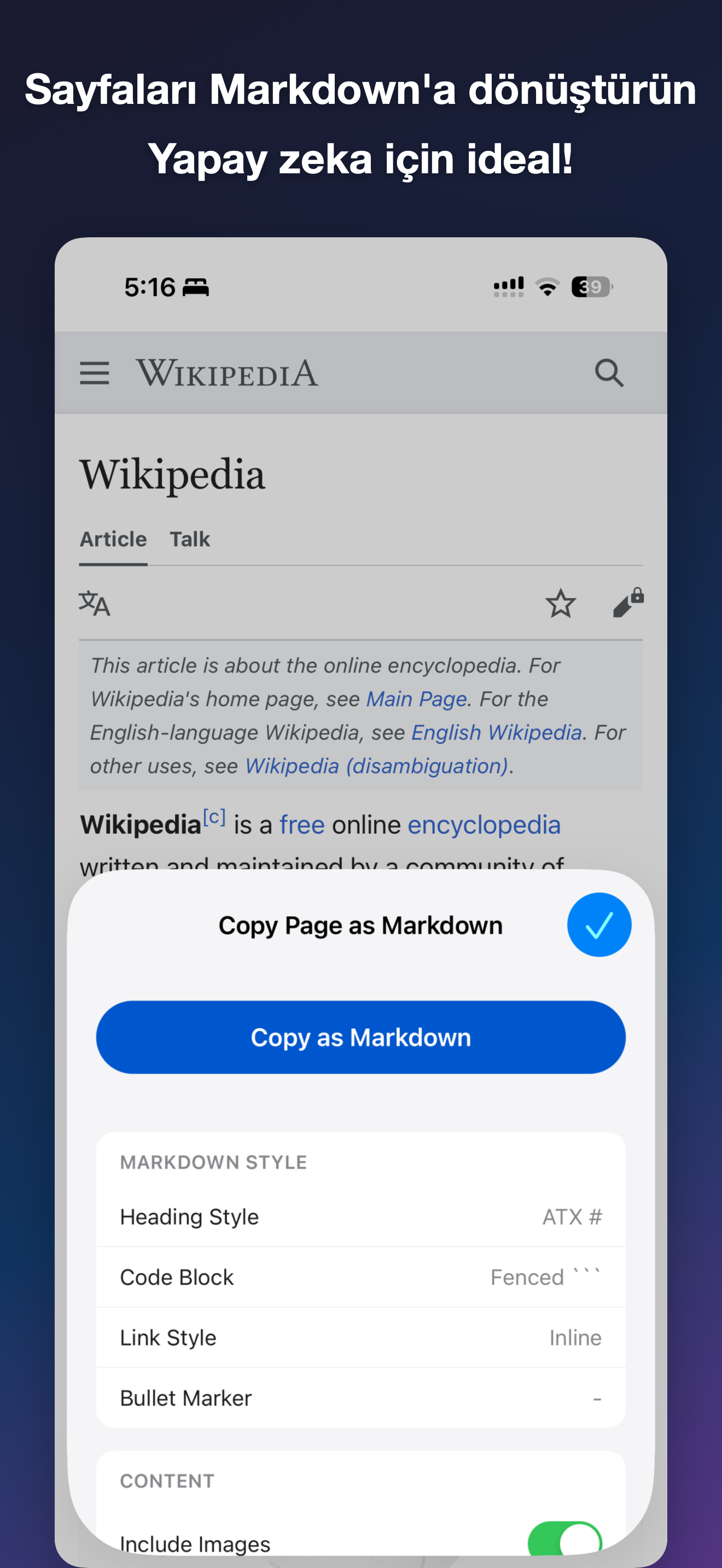 MDC - Markdown Copier iOS screenshot 2 showing app interface