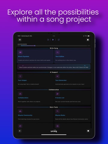 Songwriting App - LyricLabs iPad screenshot