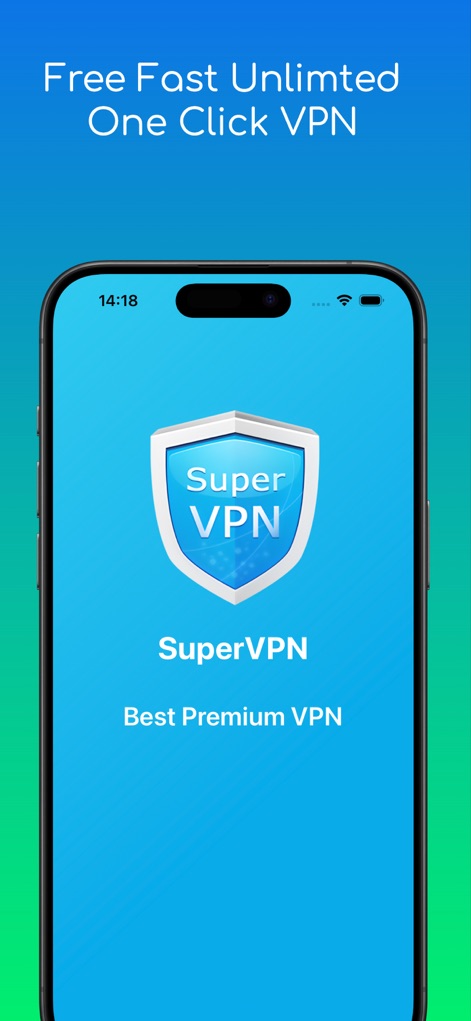 SuperVPN Fast VPN Client - A tela de abertura do aplicativo apresenta seu reconhecível logo em formato de escudo com "Super VPN" e a promessa "Best Premium VPN", destacando a identidade e o valor da ferramenta.