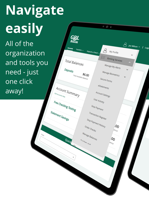 GBL Bank Mobile App iPad screenshot 4 - Finance app