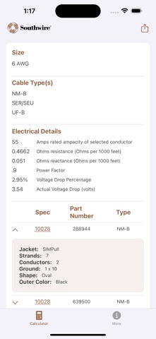 Building Wire Selector iPhone screenshot