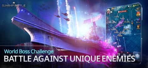 Gunship Battle Total Warfare - プレイヤーは、戦況マップで敵勢力の動向を把握し、ワールドボスチャレンジでユニークな強敵との戦いに挑むことができます。