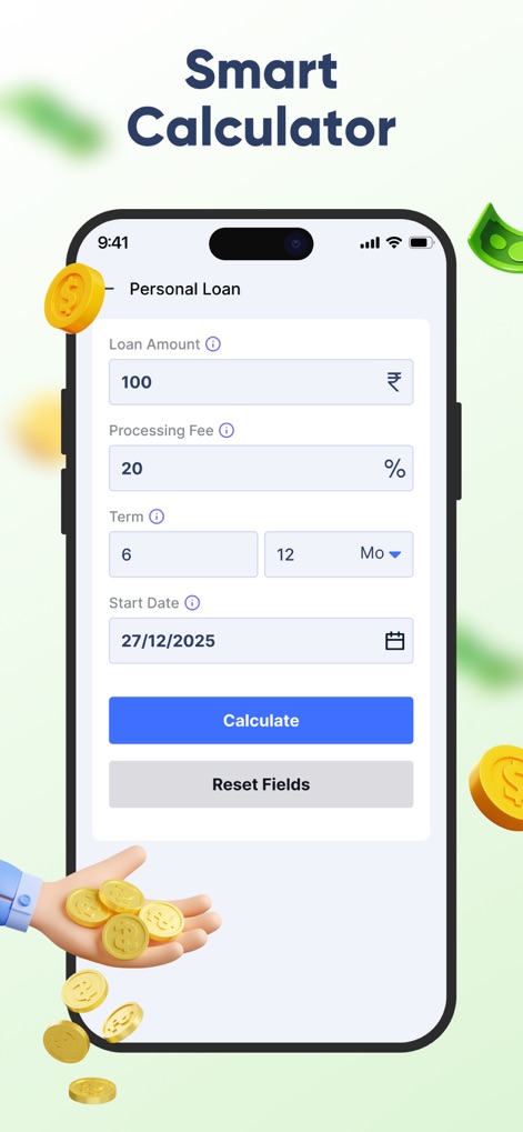 Money Tracker: Budget Manager - 이 도구는 사용자가 대출 금액과 처리 수수료를 입력하여 개인 대출 조건을 시뮬레이션할 수 있는 스마트 계산기 기능을 제공합니다.