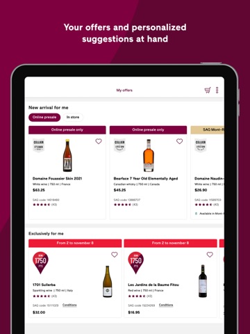 Société des alcools du Québec iPad screenshot