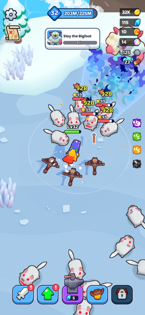 XP Hero - This image displays the game's environmental diversity, featuring the hero engaged in battle against unique snowy creatures within an arctic biome.