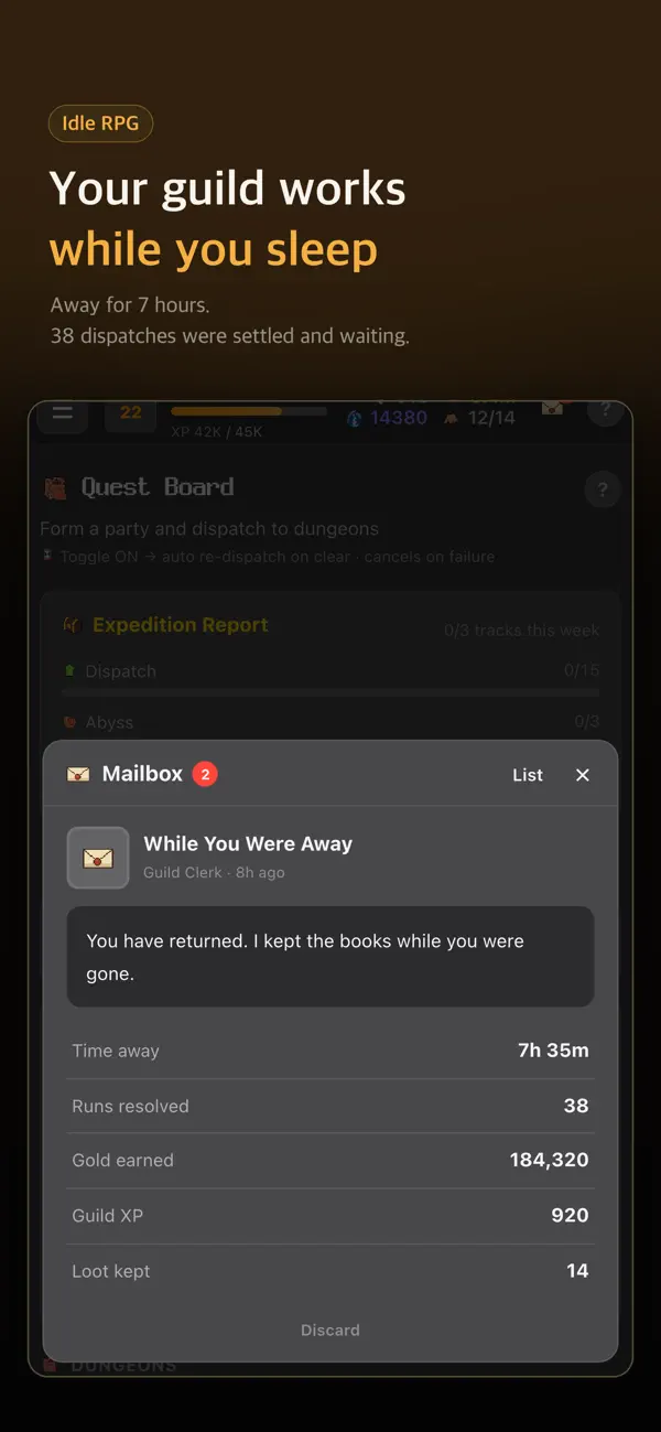 Screenshot #1 pour Idle Guild: Dungeon TEXT RPG