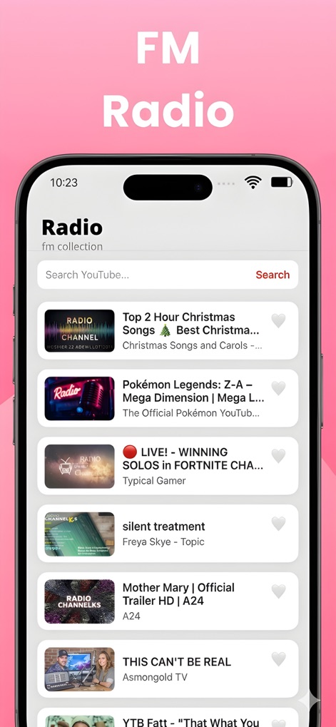 Tubidy Fm : Offline MP3 Player - Access an extensive list of global radio stations and effortlessly search for specific content, including YouTube integration for related results.