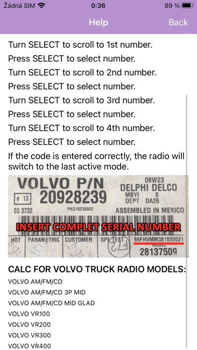 RADIO CODE for VOLVO TRUCK Screenshot