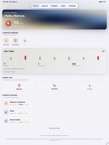 AfterAction: Vet Symptom Log iPad screenshot