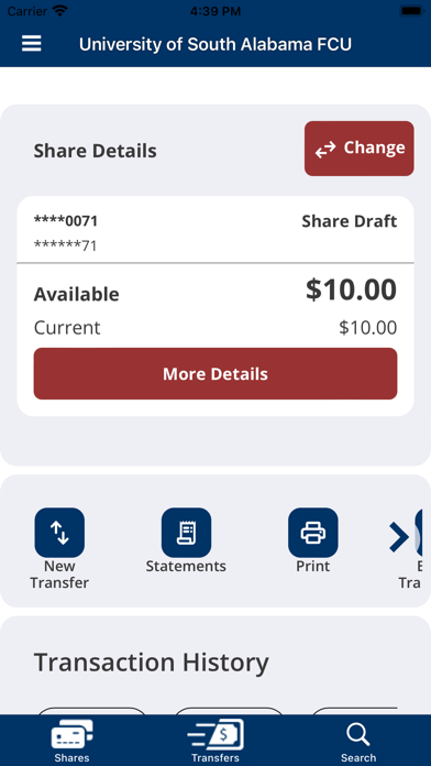 Univ. of South Alabama FCU Screenshot