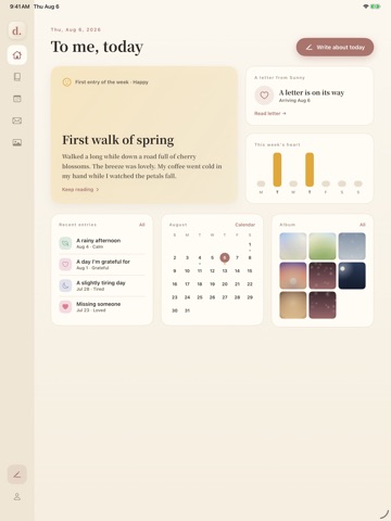 Dear me : Diary & Pen Pal iPad screenshot