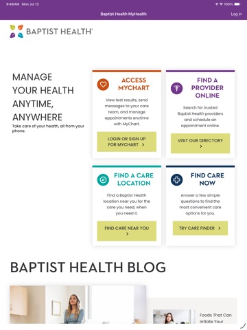 Baptist Health MyHealth iPad screenshot