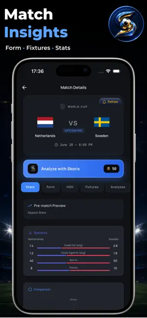 Skorix: Live Score & Analysis iPhone screenshot 2