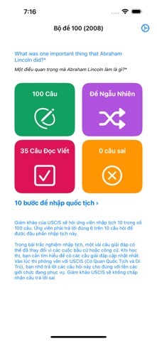 Ôn Thi Quốc Tịch Mỹ iPhone screenshot