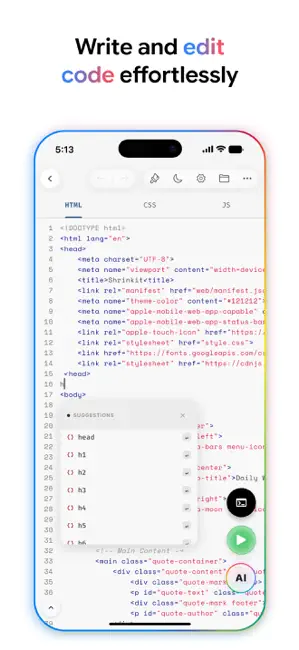 Web IDE - AI Code Editor iPhone screenshot 1
