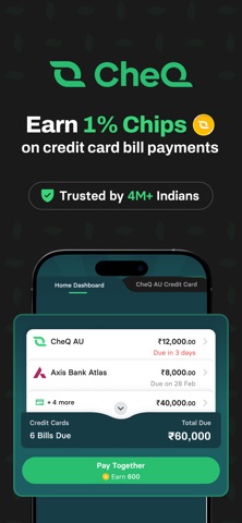 CheQ: Credit Bill Payments iPhone screenshot 1