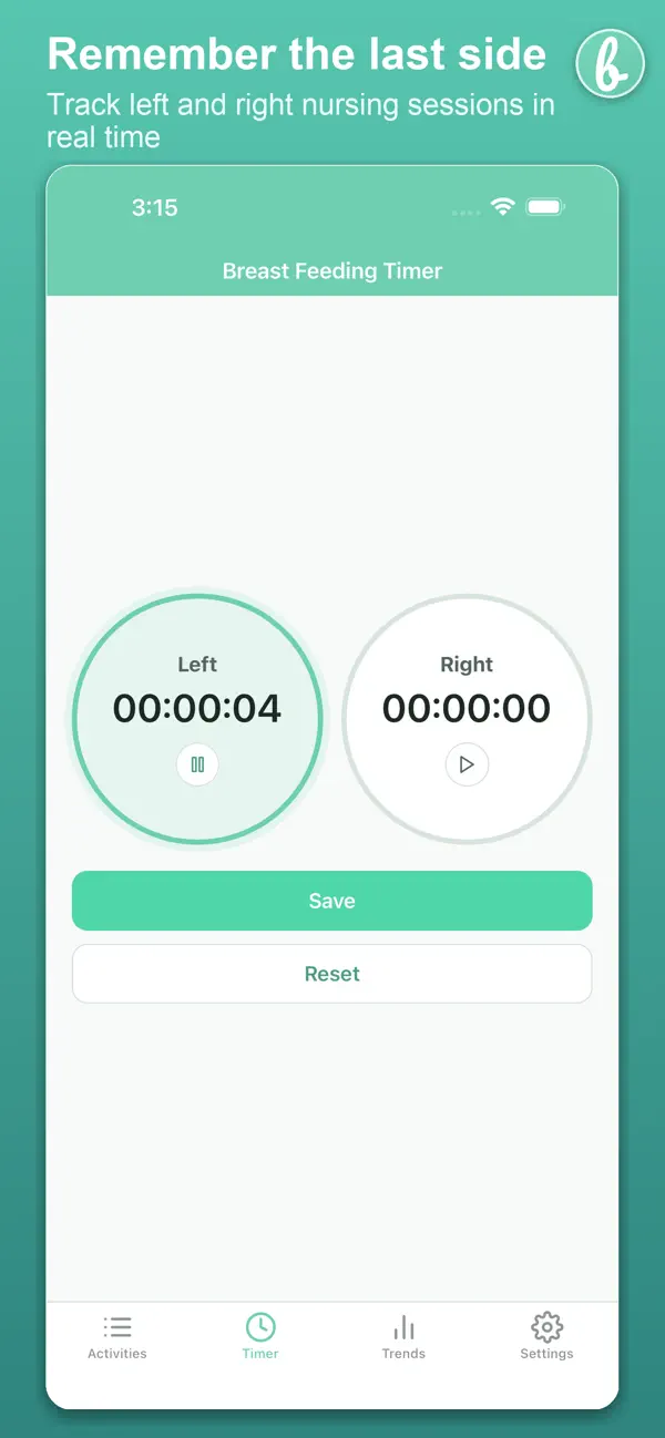 Screenshot #1 pour BoobieTime Breastfeeding Timer