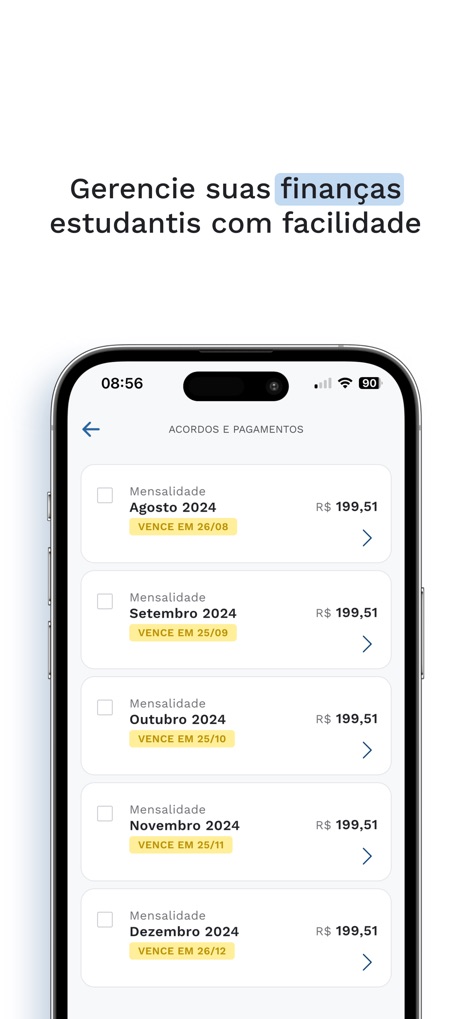 Duda - Simplify student finances using the app's organized payment overview, featuring an itemized monthly payment list and clear indications of due dates and amounts.