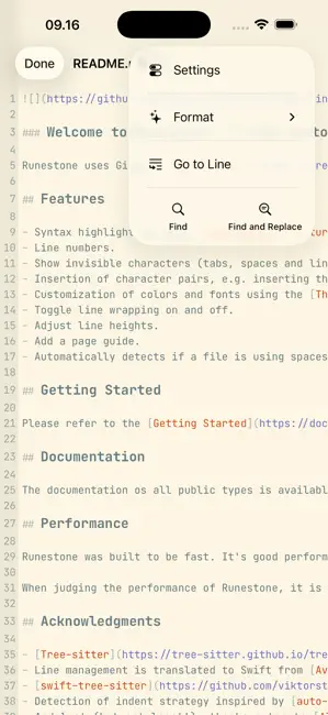 Runestone Text Editor iPhone screenshot 3