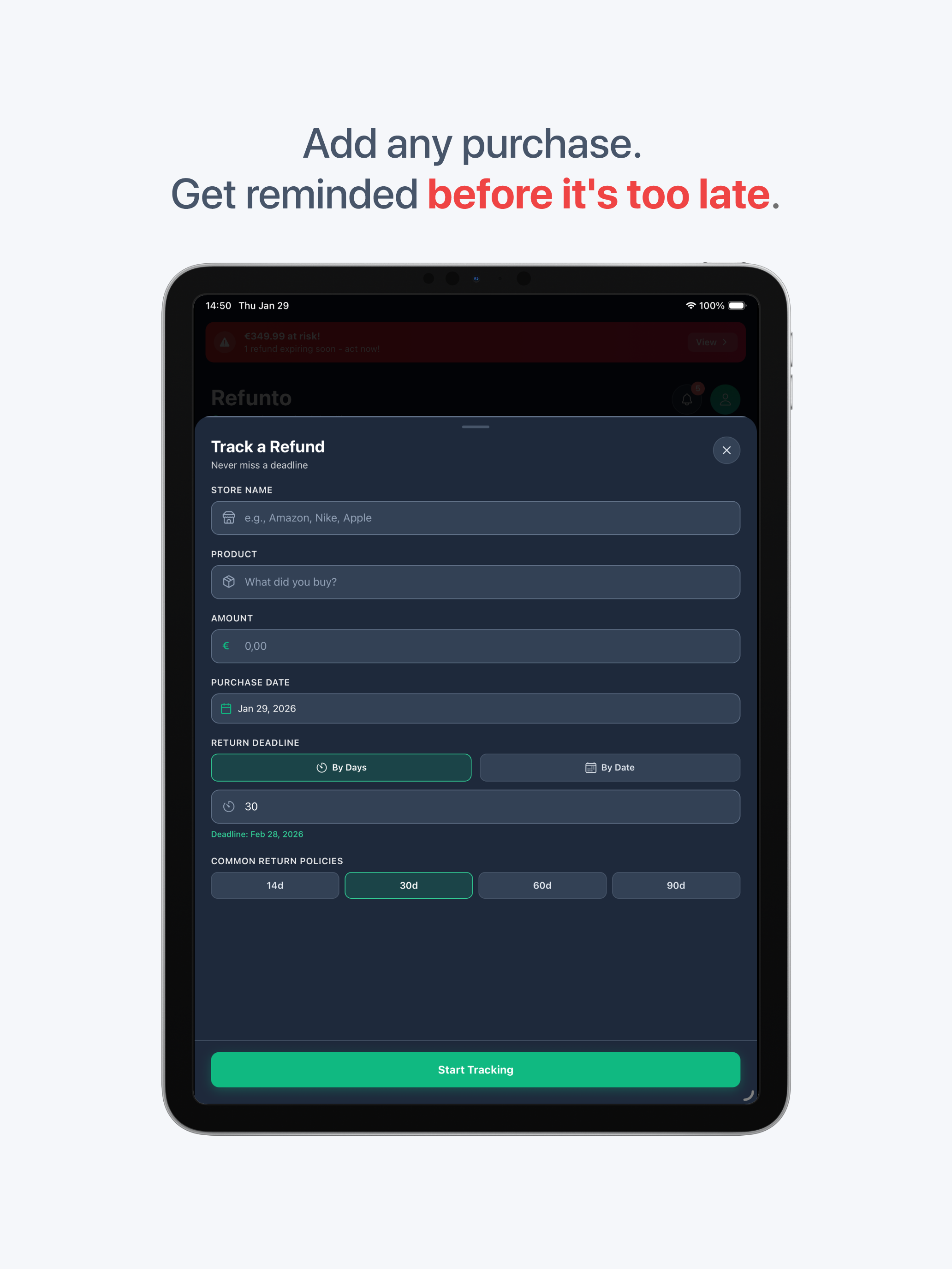 Refunto: Refund Tracker