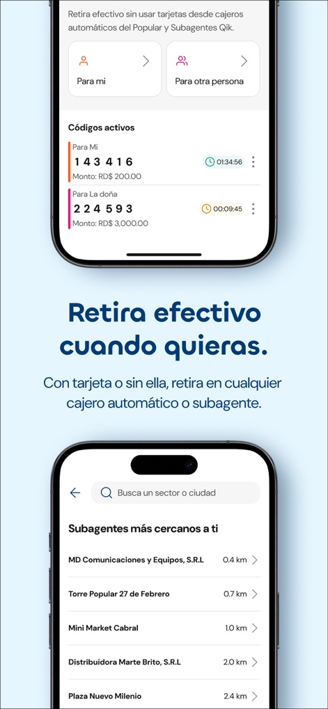 Qik Banco Digital - The app offers convenient cash access, allowing users to generate active withdrawal codes and locate nearby sub-agents through an intuitive list view.
