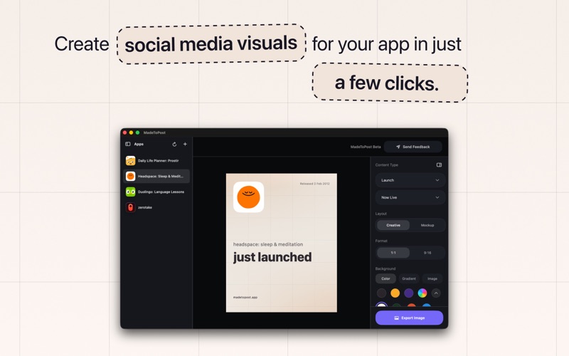 App Launch: MadeToPost iPhone screenshot