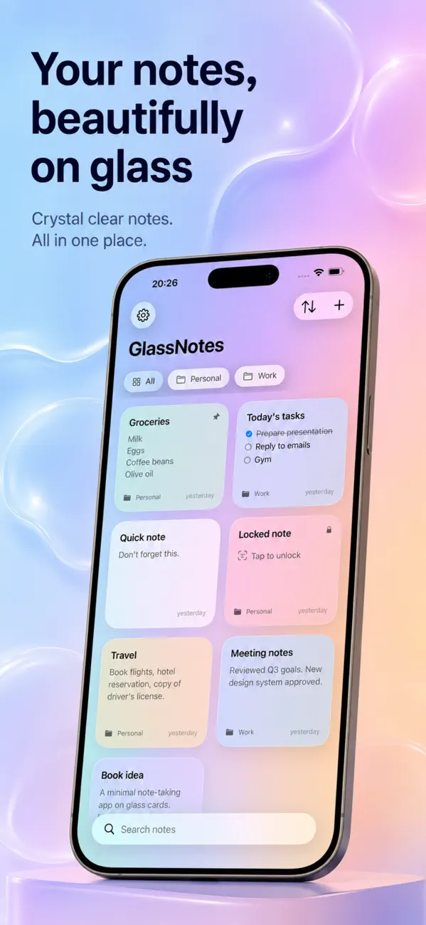 Glass Notes: Notes & Lists screenshot