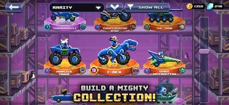 Drive Ahead! - Fun Car Battles - Discover the extensive vehicle collection, ranging from classic monster trucks to unique designs like the T-Rex car, allowing users to customize their garage with diverse options.