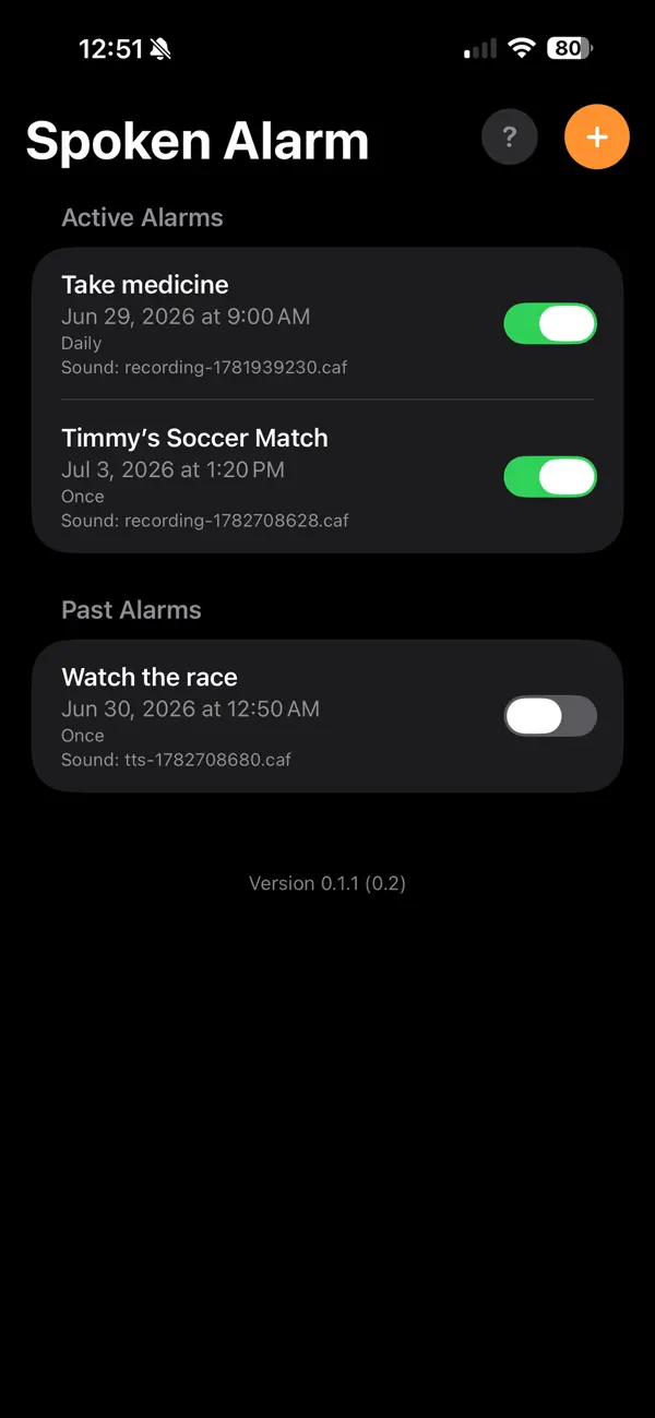 Screenshot #1 pour Spoken Alarm