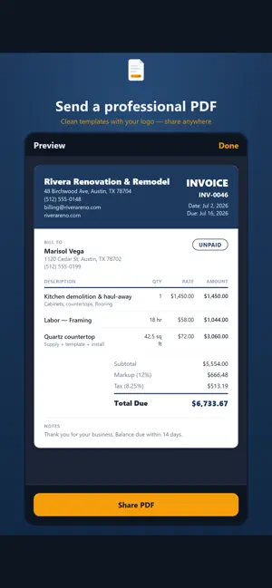 Contractor Invoice & Estimates screenshot 2