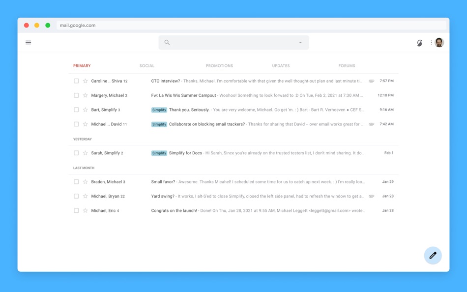 #1. Simplify for Gmail (macOS) 由: Michael Leggett