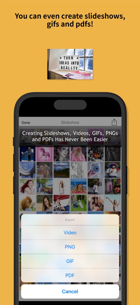 You Doodle - draw on photos - L'app semplifica l'esportazione delle creazioni in vari formati, come dimostrato dalle opzioni "Video" e "GIF" nel menu di esportazione, consentendo agli utenti di salvare e condividere facilmente presentazioni e immagini.