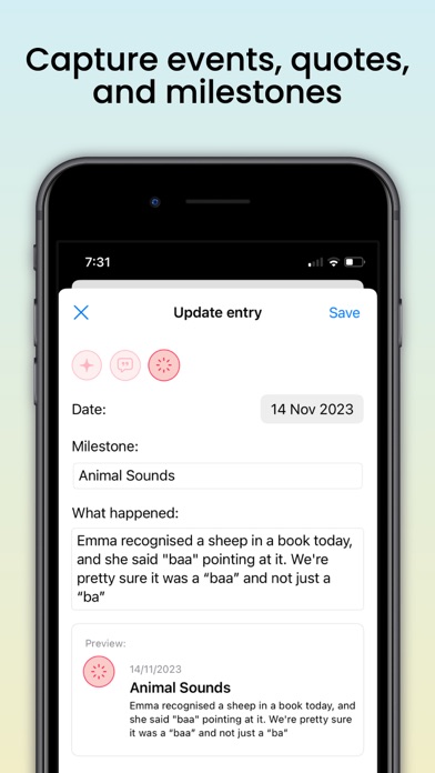 Story Years - parent journal iPhone screenshot