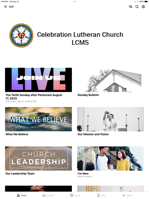 Celebration Lutheran Church iPad screenshot 1 - Education app