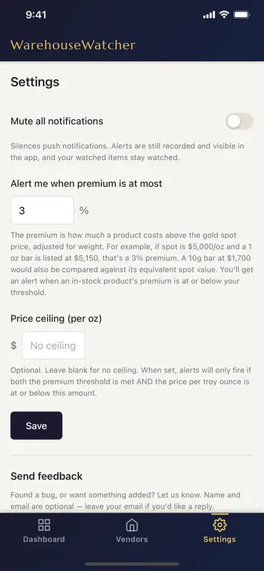 Warehouse Watcher Gold Tracker screenshot 3 of 3