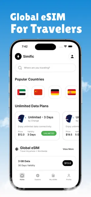 Simific: eSIM Travel Data screenshot 1