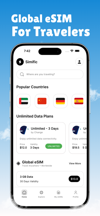 Simific: eSIM Travel Data Screenshot 1 of 4