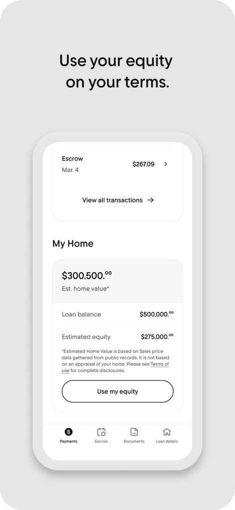 Rocket Mortgage - Users can track their home's estimated value and equity growth, providing clear insights into their financial position and options to use their equity.