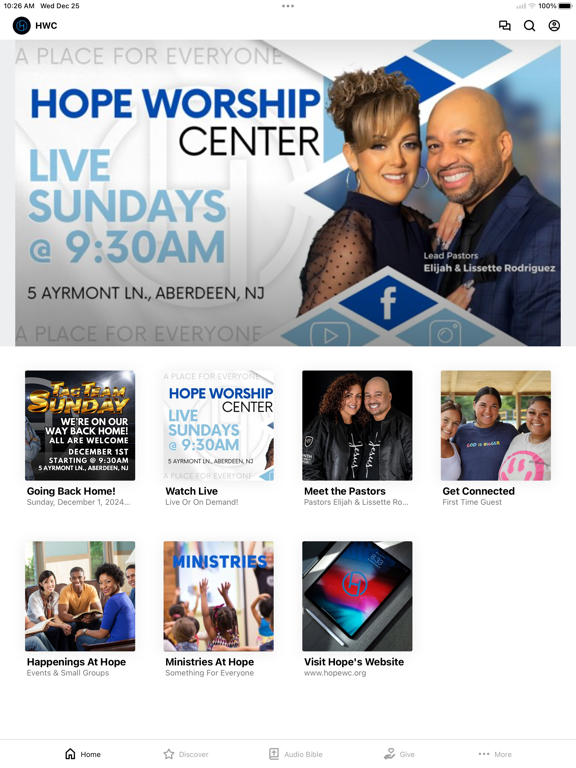 Hope Worship Center NJ iPad screenshot 1 - Education app