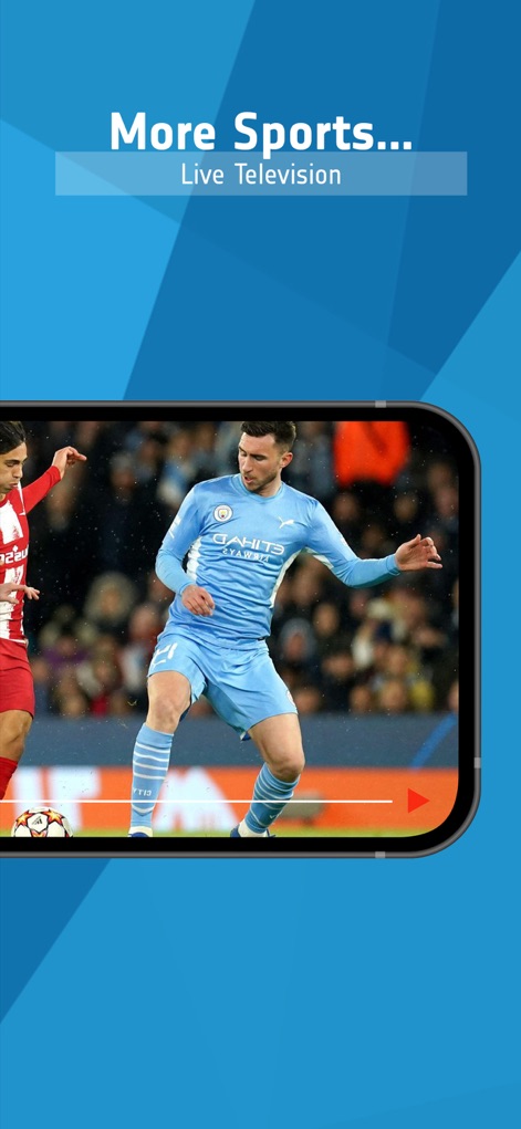 All Sports TV - Live Streaming - Die nahtlose Vollbildwiedergabe eines Fußballspiels sorgt für maximale Immersion, während diskrete Wiedergabesteuerungen eine einfache Navigation ermöglichen.