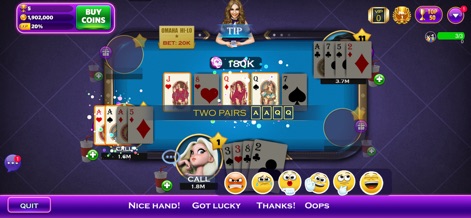 Omaha Poker™- Unlimited Play - 사용자는 실제 포커 테이블에서 '커뮤니티 카드'와 '핸드'가 펼쳐지는 실시간 게임 상황을 한눈에 파악하며 전략적인 판단을 내릴 수 있습니다.
