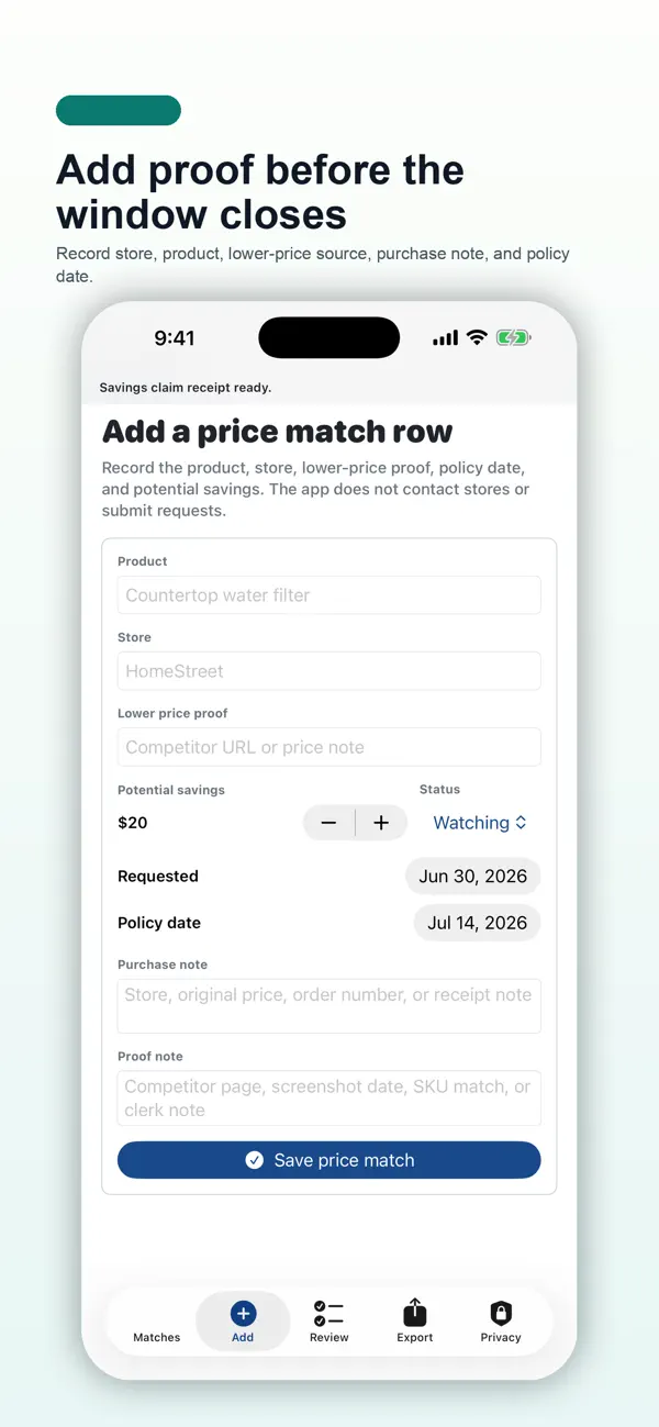 Screenshot #2 pour Price Match Proof Ledger