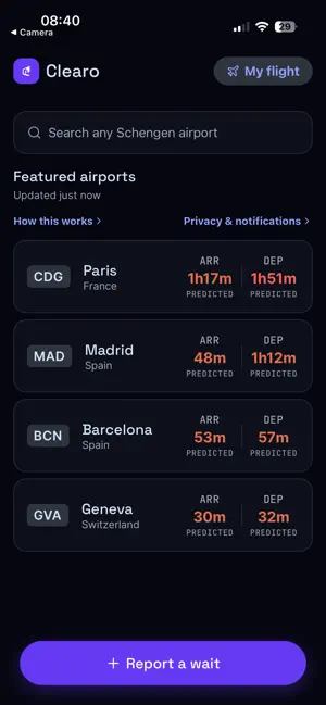 Clearo: Passport Wait Times screenshot 1