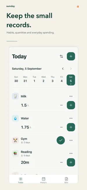 Sumday: Daily Log & Bills screenshot 1