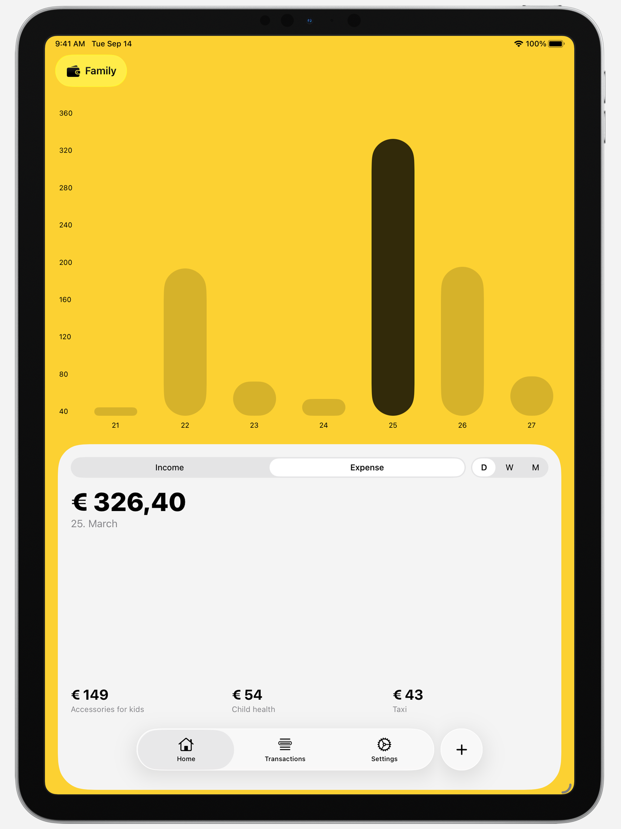 Money tracker. Family spending