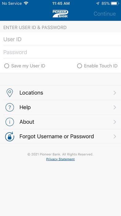 Pioneer Bank Mobile App Screenshot