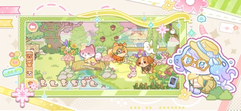 My Dog Town: Animal Sim Games - La herramienta transporta a los jugadores a un encantador bosque de cuento de hadas, donde los cachorros interactúan con un puente de madera rústico sobre un arroyo cristalino y coloridas setas gigantes que adornan el paisaje.