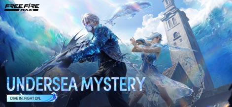 Free Fire MAX - 神秘的な海洋エネルギーに包まれた、水中のキャラクターと巨大なクジラが織りなす壮大な冒険の世界を探求できます。
